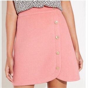 LOFT Pink Buttoned Wool-Blend Skirt